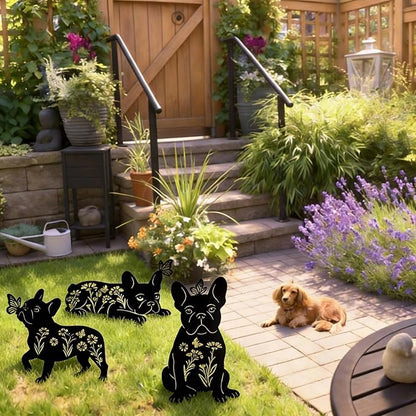 French Bulldog Decorative Garden Stakes Gifts Lager Size, 3PCS Metal Dog Play with Butterflies Garden Statues Decor for Outside for Yard, Patio, Lawn Decorations, Outdoor Decor Yard Art