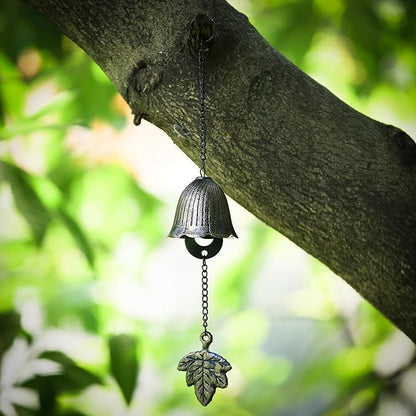 Japanese Wind Chime Cast-Iron Outdoor Ornament for Garden, Patio & Balcony, Hanging Metal Wind-Bell Decoration Gift, Blessing Pendant Windchime, Flower & Maple Leaf