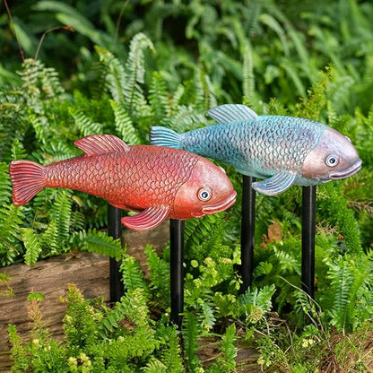 Teaeeno Antique Ceramic Koi Fish Garden Statues - Set of 2 | Exquisite Fish Sculptures for Outdoor, Patio, Pond, and Garden Decorations (Color)