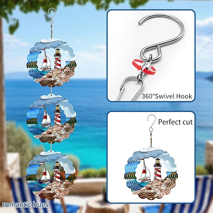 Wind Spinners Outdoor, Bird Repellent，3D Sailing Boat Hanging, 17.5 inches, Kinetic, Stainless-Steel Metal, Indoor and Outdoor Decoration for Garden, Patio, Yard, Gift for Women Mom Wife.