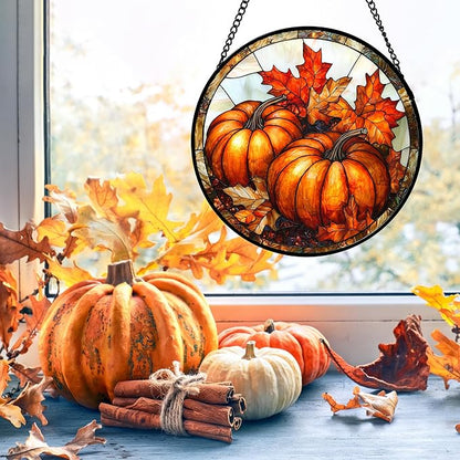 DASTOLL Stained Glass Window Hanging, Pumpkin Maple Leaf Suncatcher for Doors Home Sun Catchers Decoration and Christmas, Mother's Day Birthday Gifts for Women, Men, and Mom 7.8 in