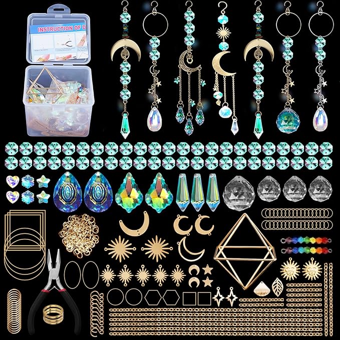 DIY Suncatcher Making Kits, 400 pcs Crystal Sun Catchers Crafts with Hooks Chains Pendants Rainbow Maker for Window Hanging Prism Indoor Outdoor Garden Party Decor