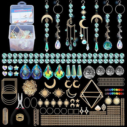 DIY Suncatcher Making Kits, 400 pcs Crystal Sun Catchers Crafts with Hooks Chains Pendants Rainbow Maker for Window Hanging Prism Indoor Outdoor Garden Party Decor