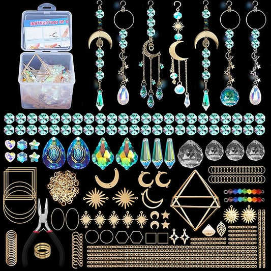 DIY Suncatcher Making Kits, 400 pcs Crystal Sun Catchers Crafts with Hooks Chains Pendants Rainbow Maker for Window Hanging Prism Indoor Outdoor Garden Party Decor