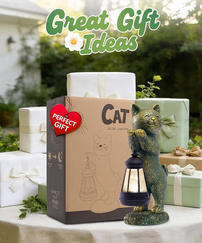 Nacome Christmas Cat Outdoor Statues for Garden: Outside Decor with Lantern Clearance for Yard Art Lawn Ornaments Porch Patio Balcony - Christmas Birthday Gifts for Mom Women Grandma