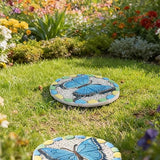Decorative Butterfly Garden Stepping Stone - Round 10-Inch Concrete, Multi-Colored with Blue Design, Pebble Background for Outdoor Pathways Cynkeyee