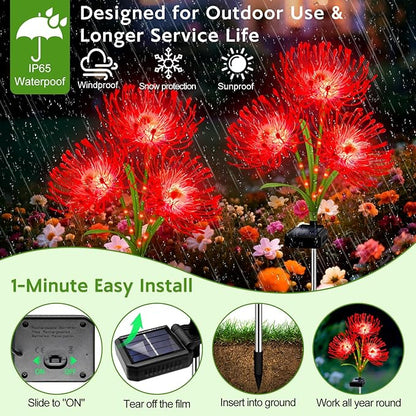 Solar Garden Flower Lights Outdoor, 6 Pack Red Spider Lily with Glowing Stems, Waterproof LED Yard Lawn Pathway Decor, Elegant Patio Garden Decoration, for Mom, Grandma, Women