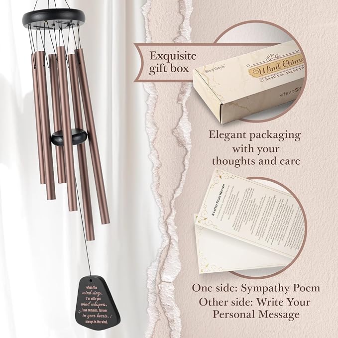 SteadStyle Memorial Gifts, Sympathy Wind Chimes for Loss of Loved One, Bereavement Memorial Remembrance Gifts for Loss of Mom Dad Husband Wife, Home Decor Outdoor Garden Patio(26in)