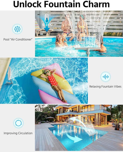 Upgraded Above Ground Pool Fountain - 16''-27'' Adjustable Height, Fan-Shaped Wide Spray Pool Sprinkler Fountain, 360° Pool Fountain for Above and Inground Pools