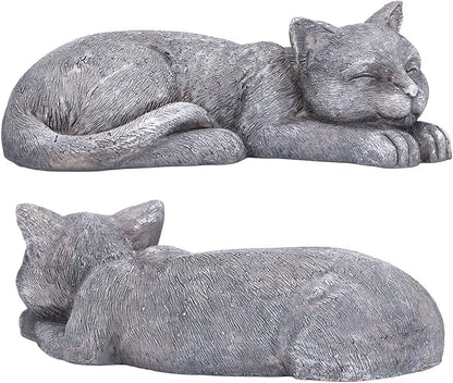 Hapivida Cat Garden Statue, 5.5in Mini Pet Garden Memorial Stone Sleeping Cat Statue Decor Outdoor Resin Realistics Sculptures Gift Grey