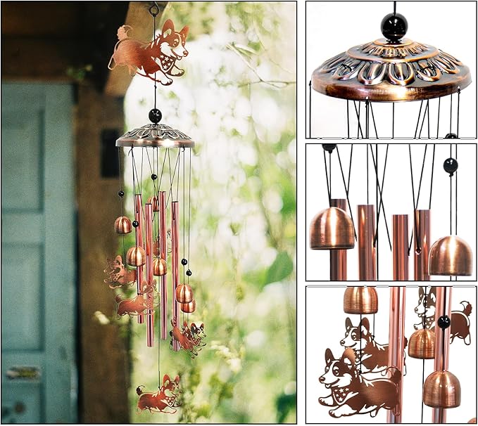 Corgi Wind Chimes for Outside Windchimes Outdoor/Indoor, Home, Lawn, Porch, Yard Decorations,Metal Garden Decor Corgi Wind Chimes Gifts for Women/Men Birthday Gifts Memorial Gift