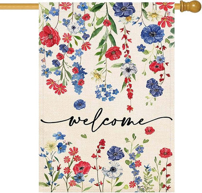 Baccessor 4th of July Patrioctic House Flag 28 x 40 Inch Double Sided God Bless America Memorial Day Floral Large House Flag Vertical Summer Seasonal Usa Yard Outdoor Outside Decoration