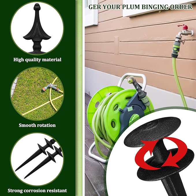 MorningRo 2 Pcs Garden Hose Guide Spike 12 Inch Heavy Duty Metal Hose Support Spike Aluminum Decorative Garden Stakes Protector to Keeps Flower Beds Plant Yard Lawn (Thatched Cranberries)