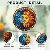 Sun and Moon Stained Glass Window Hanging, Celestial Sun and Moon Suncatchers Indoor Window Glass Wall Art Decorations, Celestial Decor Round Wall Hanging Decor, 7.9x7.9in