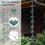 Metal Rain Chain Decoration 8.5FT., Rain Catcher Metal Chain Gutter Downspout 104'' for House Eaves, Garden & Home, Flower Cups Garden Decoration,Lake Blue