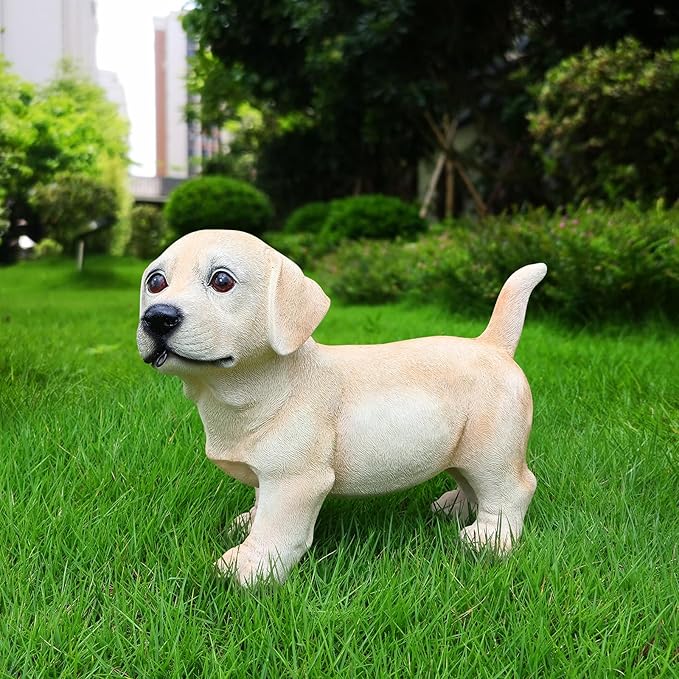 Labrador Retriever Puppy Statue, Standing Cream Dog Figurine for Outdoor/Indoor Garden Yard Patio Lawn Decor, Cute Realistic Puppy Ornament for Porch Pathway, Dog Lover Gift