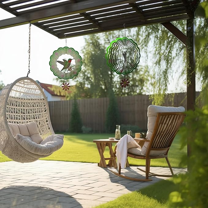 Hummingbird Wind Spinner,Metal Wind Spinners for Outdoor,3D Double Sided Hanging Decor for Indoor,Outdoor,Unique Gifts for Women