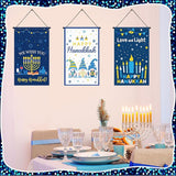 Tegeme 3 Pcs Hanukkah Door Sign Flag Chanukah Blue White Door Hanging Banner Menorah Star of David Menorah Wall Decoration for Hanukkah Party Supplies Outdoor Indoor Decoration