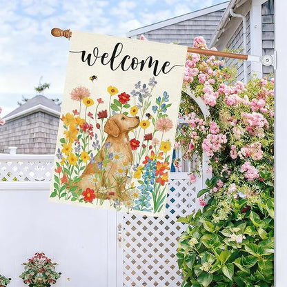 Baccessor Spring Summer Dog House Flag 28x40 Inch Double Sided Burlap, Floral Flowers Large Garden Flag Holiday Yard Porch Patio Farmhouse Outdoor Outside Decoration