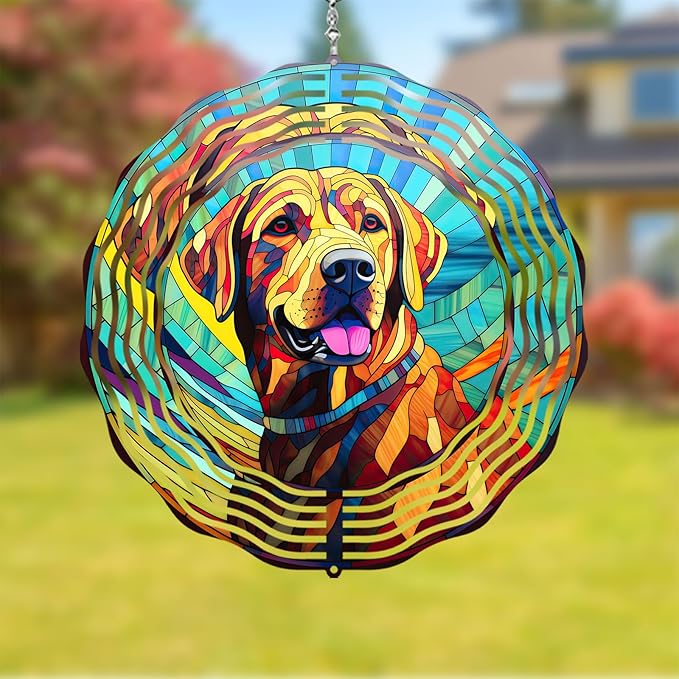 Labrador Retriever Wind Spinner Dog Memorial Gifts, Vibrant 3D Kinetic Aluminum Metal Yard Art, Loss of Dogs Sympathy Gifts, Hanging Outdoor Garden Decor, 8" Wind Sculptures for Patio, Porch (LR 6)