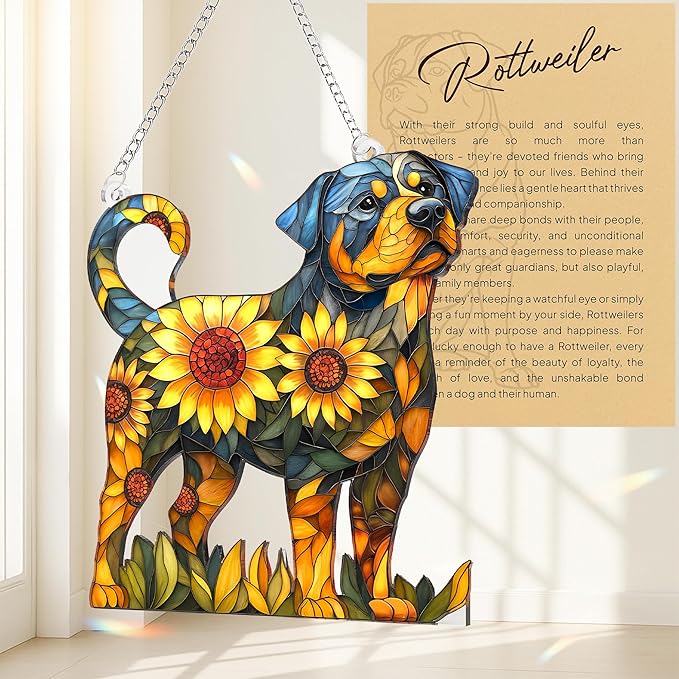 Colorful Dogs Acrylic Suncatcher Ornament for Window Decor, Acrylic Suncatcher Window Hanging Decor, Dog Lovers Gifts for Women, Dogs Christmas Ornaments for Tree Hanging (Rottweiler)