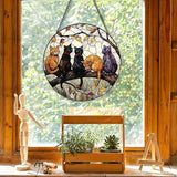 Stained Glass Window Hanging, 5 Cats on a Branch Suncatcher for Window Doors Garden Home Decoration, Animal Colorful Glass Panel Ornaments for Women,Men,Wife, Lovers, and Mom 7.8x7.8 in