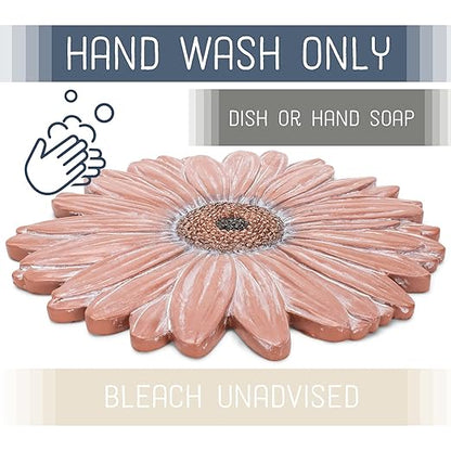 Magnolia Garden 12-Inch Antique Coral Daisy Decorative Stepping Stone – 3D Sculpted Resin Garden Walkway Tile – Weathered Terra Cotta Flower Outdoor Accent – Boho Chic Yard Decoration