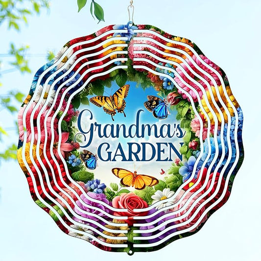 FLAGWIX Gifts for Grandma - Nana's Garden 3D Stainless Steel Metal Wind Spinners 12 in - Gardening Grandma Birthday Gifts for Women Nana Gigi, Grandmother Gift Ideas