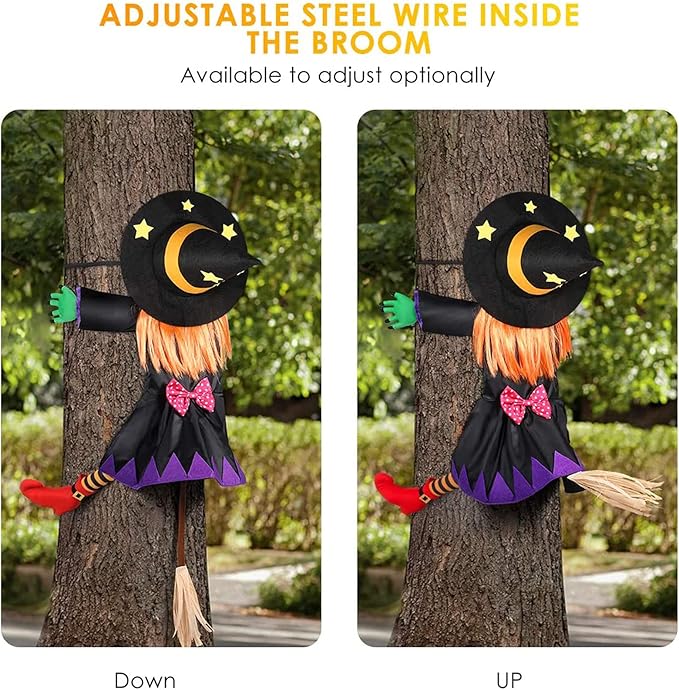 Ochine Crashing Witch Into Tree Halloween Decorations Outdoor Halloween Witch Climbing Tree Decoration Halloween Crashed Witch Hanging Outdoor Porch Yard Decor Garden Scary Party Props 1 Pack