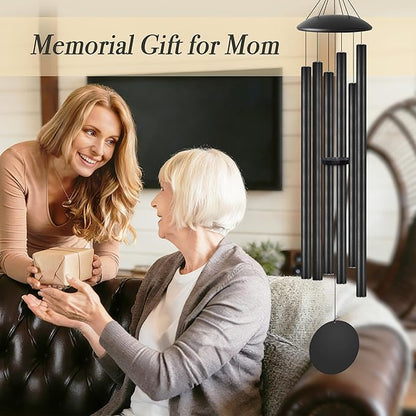 60" Extra Large Wind Chimes with Outside Deep Tone, 6 Thick and Bold Aluminum Tubes, Coolest Metal Windchimes Outdoors with Pine Wood Striker, Unique Gift for Mom, Garden Decoration(Black)
