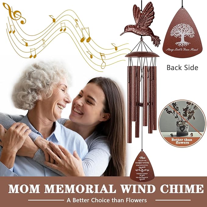 VENBEEL Mom Memorial Wind Chimes, Hummingbird Sympathy Gifts for Loss of Mom, Memorial Gifts for Mother Bereavement Condolence Remembrance