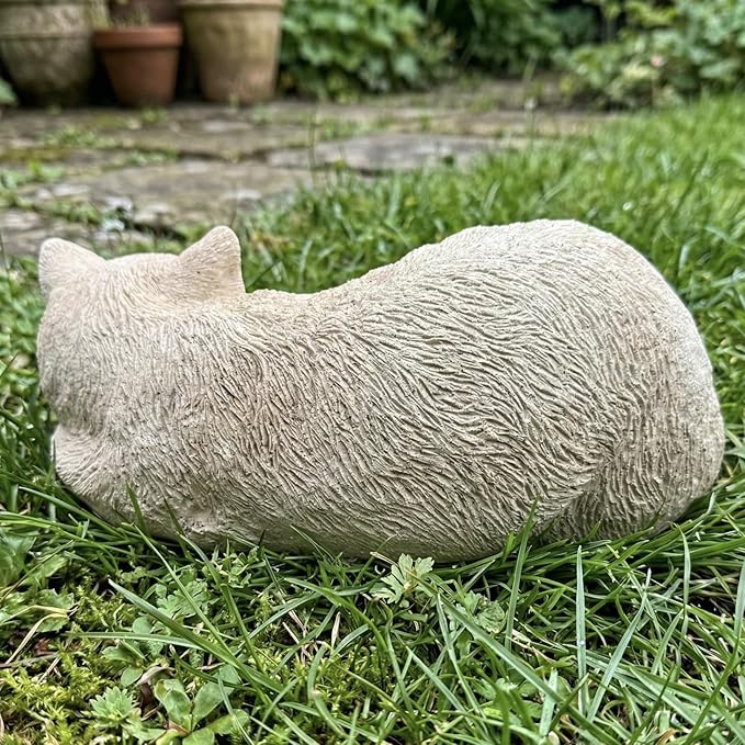 Elenon Cat Garden Statue Decorative for Yard, Beige Sleeping Cat Figurines Home Lawn Decor, Patio Kitten Tuxedo Statues Pets Memorial Ornament for Cat Lovers