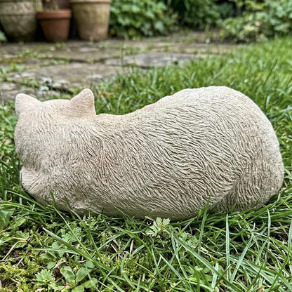 Elenon Cat Garden Statue Decorative for Yard, Beige Sleeping Cat Figurines Home Lawn Decor, Patio Kitten Tuxedo Statues Pets Memorial Ornament for Cat Lovers