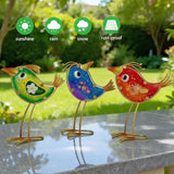 HONGLAND Garden Decor, Set of 3 Funny Metal & Glass Bird Statues for Indoor Outdoor, Colorful Yard Art with Hand-Painted Glass, Gift for Home Garden Decorations