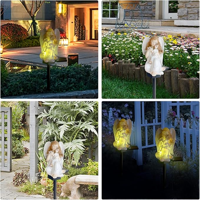 QH & Garden Angel Solar Garden Light - LED Waterproof Virgin Mary Statue Lights,Solar Powered Garden Stake Lights for Balcony, Yard, Lawn, Pathway, Walkway-Angel Statues Grave Decorations