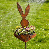 Easter Vintage Metal Rabbit Shaped Planter Garden Stake - Rustic Bunny Silhouette Garden Decor for Outdoor Garden Yard, for Celebrate Easter Outdoors (2pc)