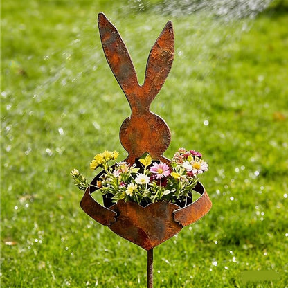 Easter Vintage Metal Rabbit Shaped Planter Garden Stake - Rustic Bunny Silhouette Garden Decor for Outdoor Garden Yard, for Celebrate Easter Outdoors (2pc)