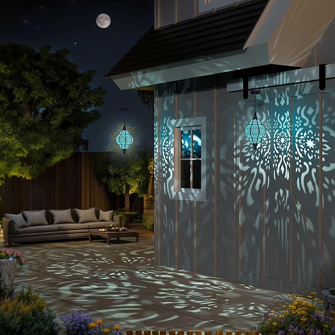 Hapjoy Hanging Solar Lights Outdoor Garden Decor Solar Lantern Waterproof Plastic Moroccan Outdoor Decorations for Patio Pathway Yard Backyard Garden Decorative (1, Black)