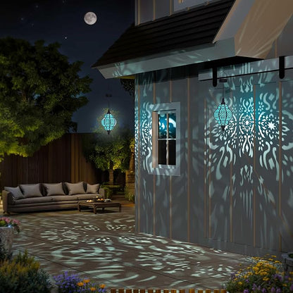 Hapjoy Hanging Solar Lights Outdoor Garden Decor Solar Lantern Waterproof Plastic Moroccan Outdoor Decorations for Patio Pathway Yard Backyard Garden Decorative (1, Black)