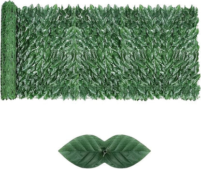 Artificial Ivy Privacy Fence Screen,39.4" X 118" UV-Anti Fake Leaves Plant Vine,Privacy Hedges Wall for Indoor Outdoor Garden Backyard Decor,Color Green Pineapple Leaves