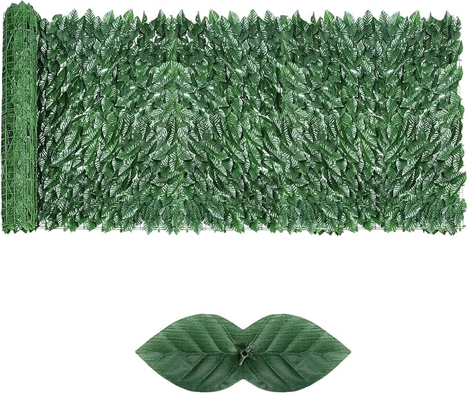 Artificial Ivy Privacy Fence Screen,39.4" X 99" UV-Anti Fake Leaves Plant Vine,Privacy Hedges Wall for Indoor Outdoor Garden Backyard Decor,Color Green Pineapple Leaves