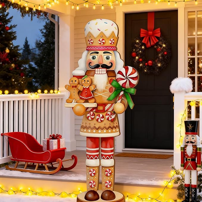 Winter Snowman Porch Sign Wooden Porch Decor Winter Christmas Nutcracker Snowman Front Door Welcome Standing Sign for Xmas Farmhouse Outdoor Yard Wall Hanging Decorations(40 Inch,Nutcracker)