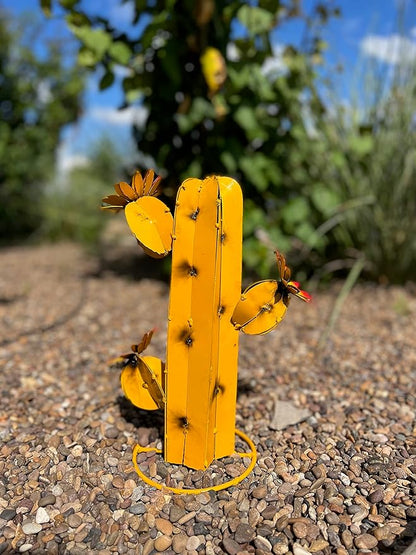 Mini Metal Saguaro - Garden Art (Yellow)