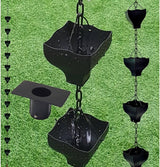 8.5FT Black Tulip Iron Rain Chains for Gutter and Rain Barrel, Replacement for Downspout, Rust-Resistant Plated Garden Décor Rain Chain, Bonus Rain Chain Gutter Adapter, Earrings for House