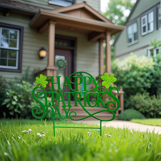 Glitzhome St. Patrick's Day Outdoor Decorations, 23.25"H Metal Happy St. Patrick's Day Yard Signs, Metal St. Patrick's Day Letters Decorative Garden Stake for Home Lawn Porch