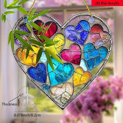 Valentine's Day Sun Catcher for Window Hanging with Colorful Hearts Designs Acrylic Suncatchers Hanging Ornaments Romantic Valentine's Room Decor，Housewarming Women Decor Gifts