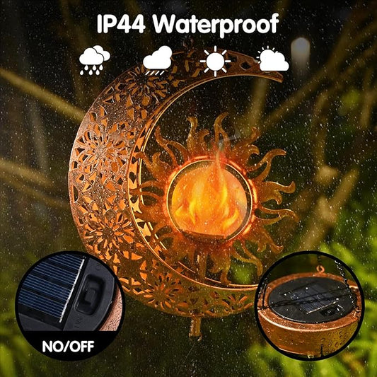 Solar Sun Moon Wind Chimes Outdoor, Waterproof Wind Bells Light with Crackle Glass Ball for Outside, Clearance Unique Gifts for Mother's Day, Mom, Women, Girls, Yard, Garden, Party Decor