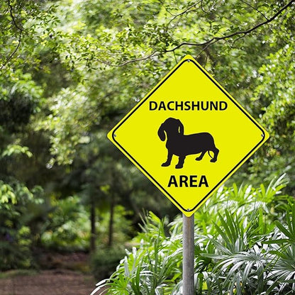 Warning Dachshund Area Metal Tin Sign Dachshund Dog Caution Crossing Xing Street Sign Yellow Diamond Shape Funny Metal Sign For Indoor Outdoor Highway15x15in