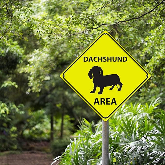 Dachshund Area Xing Caution Crossing Sign Dachshund Dog Metal Tin Sign Warning Sign Novelty Road Fence Yard Wall Decor For Indoor Outdoor Highway10x10in