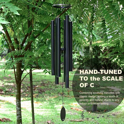 Vanquer Wind Chimes for Outside Deep Tone - 48'' Wind Chimes Outdoor Clearance, Deep Tone, Memorial WindChimes, Outdoor Décor, Wind Spinner, Sympathy Gift, Patio, Home Décor (Black)